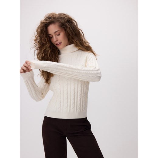 Reserved - Golf z dekoracyjnym splotem - kremowy ze sklepu Reserved w kategorii Swetry damskie - zdjęcie 187395254
