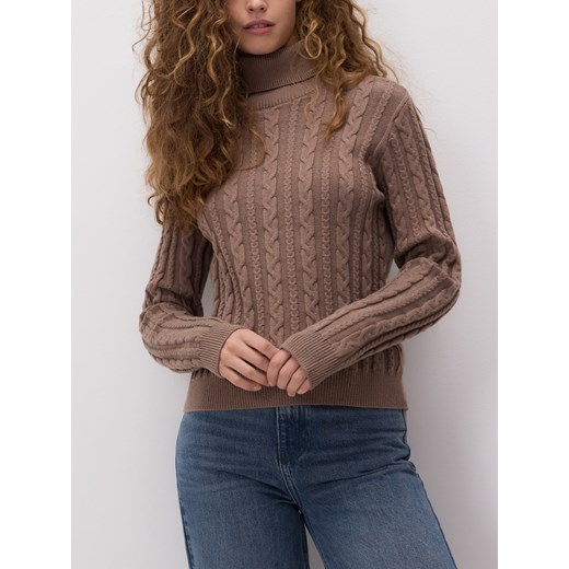 Reserved - Golf z dekoracyjnym splotem - brązowy ze sklepu Reserved w kategorii Swetry damskie - zdjęcie 187395261