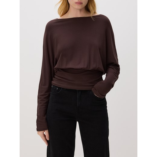 Reserved - Longsleeve z wiskozą - ciemnobrązowy ze sklepu Reserved w kategorii Bluzki damskie - zdjęcie 187395492