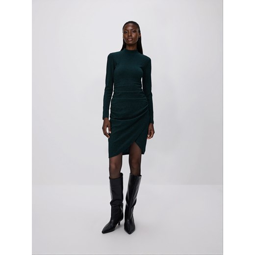 Reserved - Błyszcząca sukienka z drapowaniem - morski ze sklepu Reserved w kategorii Sukienki - zdjęcie 187395783
