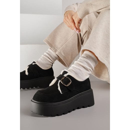 Czarne Śniegowce na Platformie z Paskiem ze Sprzączką i Futrem Unweda ze sklepu renee.pl w kategorii Śniegowce damskie - zdjęcie 187396170