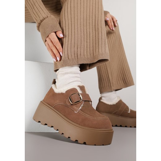 Brązowe Śniegowce na Platformie z Paskiem ze Sprzączką i Futrem Unweda ze sklepu renee.pl w kategorii Śniegowce damskie - zdjęcie 187396184