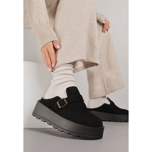 Czarne Śniegowce na Grubej Podeszwie z Niską Cholewką i Ozdobną Klamerką Vetibela ze sklepu renee.pl w kategorii Śniegowce damskie - zdjęcie 187396191