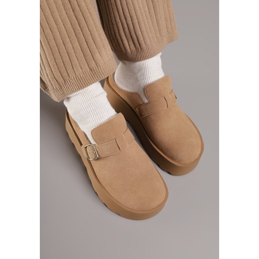 Beżowe Śniegowce na Grubej Podeszwie z Niską Cholewką i Ozdobną Klamerką Renee 37 renee.pl