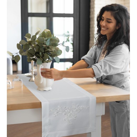 OBRUS BARI 40 X 140 CM BIAŁY Eurofirany uniwersalny lenaodniemowlakadoszkolniaka.pl