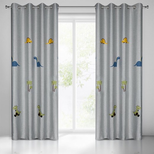 ZASŁONA GOTOWA DINO 140 X 250 CM SREBRNY ze sklepu lenaodniemowlakadoszkolniaka.pl w kategorii Zasłony - zdjęcie 187467520