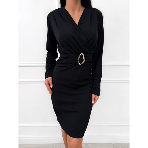 Czarna Kopertowa Sukienka ze sklepu ModnaKiecka.pl w kategorii Sukienki - zdjęcie 187470170