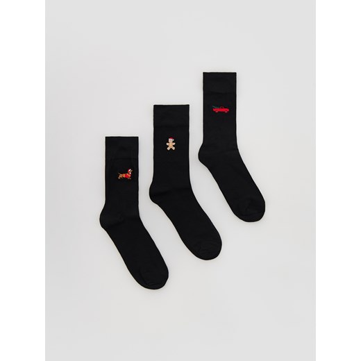 Reserved - 3 pack skarpet ze świątecznym motywem - czarny ze sklepu Reserved w kategorii Skarpetki męskie - zdjęcie 187470420