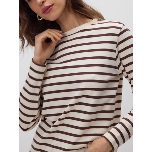 Reserved - Longsleeve z merceryzowanej bawełny - brązowy ze sklepu Reserved w kategorii Bluzki damskie - zdjęcie 187472891