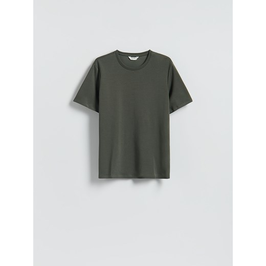 Reserved - Gładki t-shirt regular fit - ciemnozielony ze sklepu Reserved w kategorii T-shirty męskie - zdjęcie 187474071