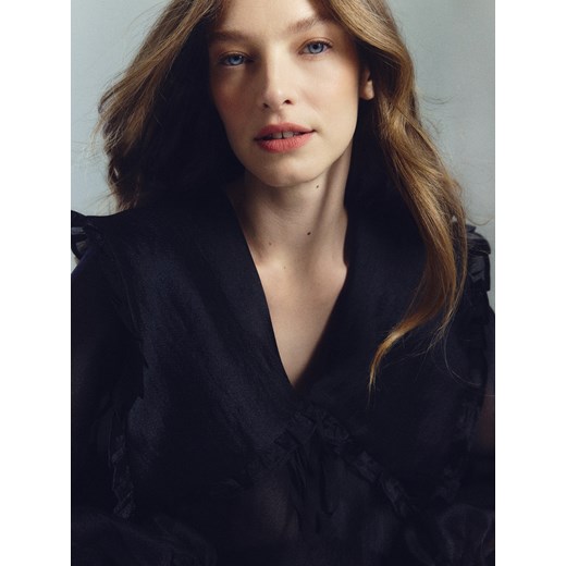 Reserved - Bluzka z ozdobnym kołnierzem - czarny ze sklepu Reserved w kategorii Bluzki damskie - zdjęcie 187476254