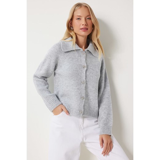 Happiness Istanbul Kardigan w kolorze szarym ze sklepu Limango Polska w kategorii Swetry damskie - zdjęcie 187476943