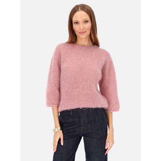 Różowy moherowy sweter damski z rękawem 3/4 L’AF Lorenza ze sklepu Eye For Fashion w kategorii Swetry damskie - zdjęcie 187478184