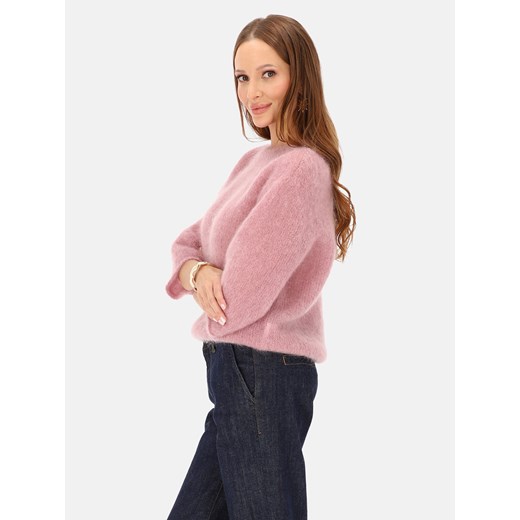 Różowy moherowy sweter damski z rękawem 3/4 L’AF Lorenza Uniwersalny Eye For Fashion