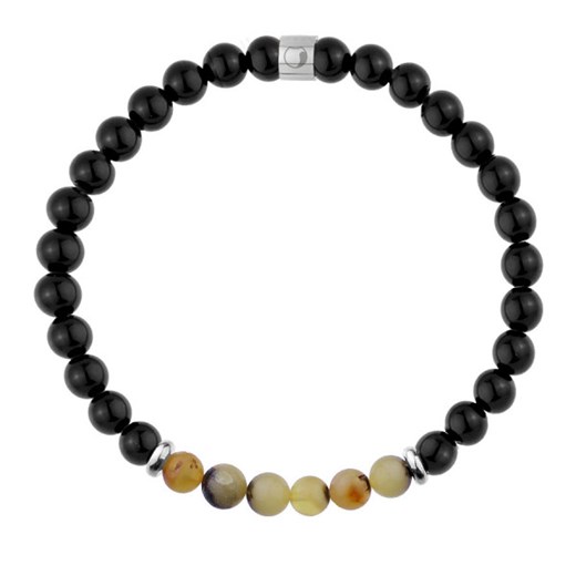 Bransoleta męska z bursztynem i czarnym turmalinem biżuteria z naturalnych kamieni i srebrnej stali ze sklepu manoki.pl w kategorii Bransolety - zdjęcie 187478521