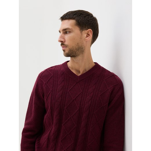 Reserved - Strukturalny sweter z wełną - bordowy ze sklepu Reserved w kategorii Swetry męskie - zdjęcie 187478862