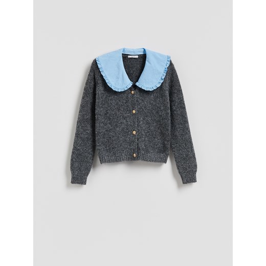 Reserved - Kardigan z kołnierzykiem - szary ze sklepu Reserved w kategorii Swetry damskie - zdjęcie 187478884