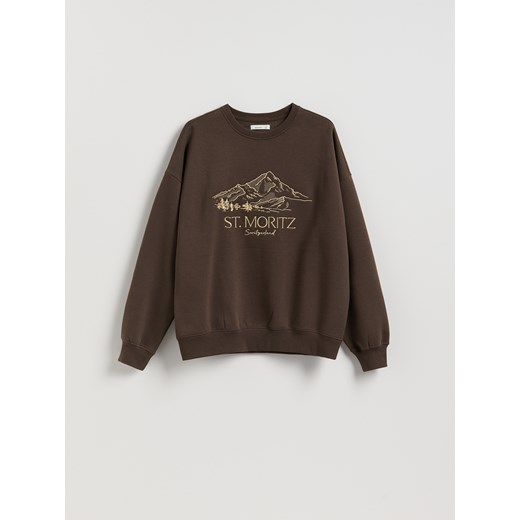 Reserved - Bluza z haftem - ciemnobrązowy ze sklepu Reserved w kategorii Bluzy damskie - zdjęcie 187478932