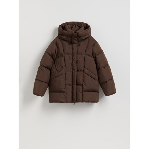 Reserved - Pikowana kurtka z kapturem - ciemnobrązowy ze sklepu Reserved w kategorii Kurtki damskie - zdjęcie 187478934
