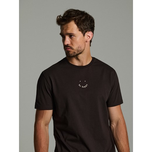 Sinsay - Bawełniana koszulka z nadrukiem - brązowy Sinsay S Sinsay