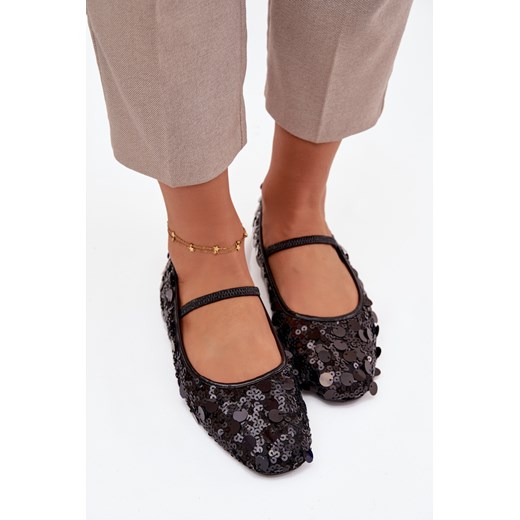 Baleriny Z Cekinami Czarne Terlina ze sklepu ZAZOO w kategorii Balerinki - zdjęcie 187479491