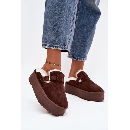 Damskie Śniegowce Na Platformie Z Futerkiem I Klamrą Czekoladowe Jessina ze sklepu ZAZOO w kategorii Śniegowce damskie - zdjęcie 187479553