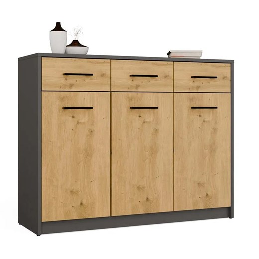 Nowoczesna komoda z 3 szufladami dąb artisan+antracyt M5-R46 ze sklepu Edinos.pl w kategorii Komody - zdjęcie 187480353