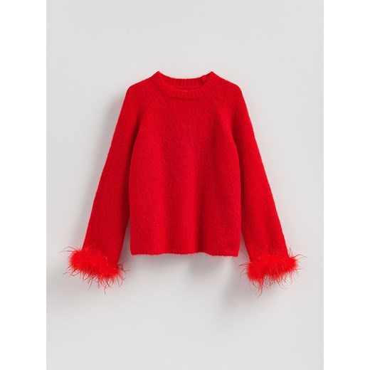 Reserved - Sweter z ozdobnym detalem - czerwony ze sklepu Reserved w kategorii Swetry damskie - zdjęcie 187482082