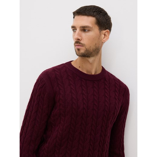 Reserved - Wełniany sweter o warkoczowym splocie - bordowy ze sklepu Reserved w kategorii Swetry męskie - zdjęcie 187482304
