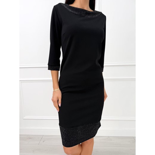 Czarna Elegancka Sukienka z Ozdobnym Dekoltem ze sklepu ModnaKiecka.pl w kategorii Sukienki - zdjęcie 187482664