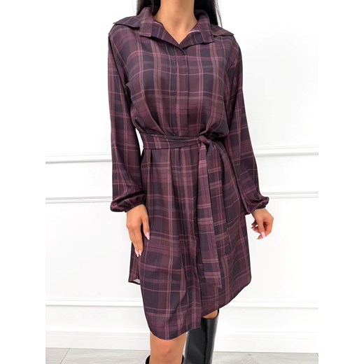 Burgundowa Sukienka w Kratę ze sklepu ModnaKiecka.pl w kategorii Sukienki - zdjęcie 187482691