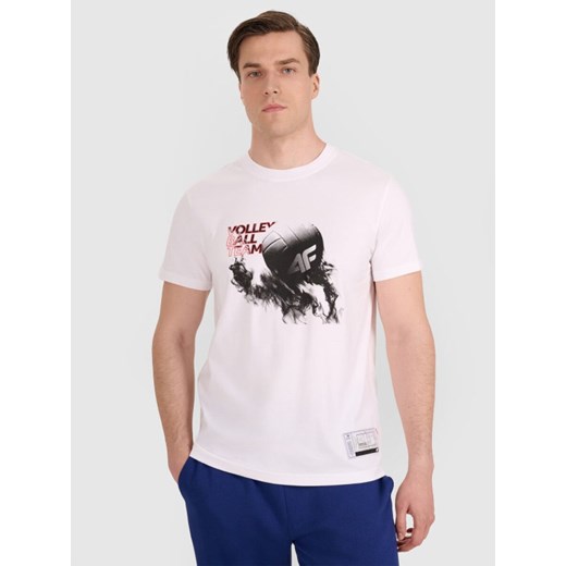 Męski t-shirt z nadrukiem 4F 4FRAW25TTSHM3235 - biały ze sklepu Sportstylestory.com w kategorii T-shirty męskie - zdjęcie 187482762