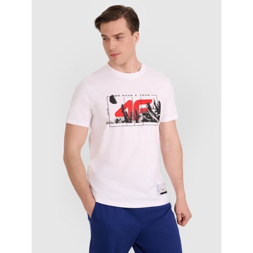 Męski t-shirt z nadrukiem 4F 4FRAW25TTSHM3298 - biały ze sklepu Sportstylestory.com w kategorii T-shirty męskie - zdjęcie 187483643