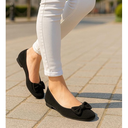 Czarne baleriny damskie z kokardą /E3-1 +h2 17696 W4-92/ ze sklepu Pantofelek24.pl w kategorii Balerinki - zdjęcie 187483873