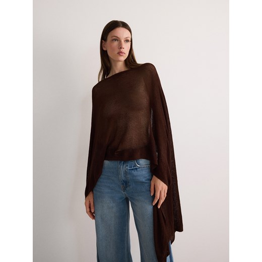 Reserved - Asymetryczne ponczo - ciemnobrązowy Reserved ONE SIZE okazja Reserved