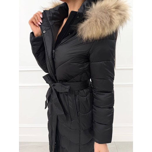Czarna Pikowana Kurtka z Futerkiem przy Kapturze Modnakiecka.pl 36 ModnaKiecka.pl