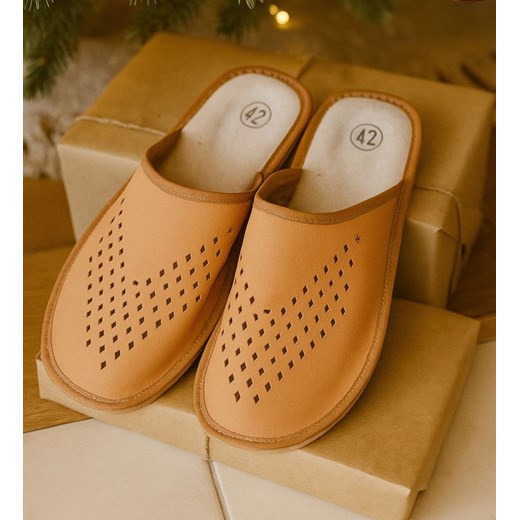 Skórzane męskie klapki domowe kapcie /E6-1 4832 S196/ ze sklepu Pantofelek24.pl w kategorii Kapcie męskie - zdjęcie 187484992