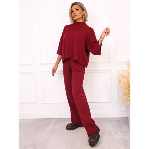 KOMPLET DZIANINOWY SWETER+ SPODNIE- BORDOWY ze sklepu olika.com.pl w kategorii Komplety i garnitury damskie - zdjęcie 187485121