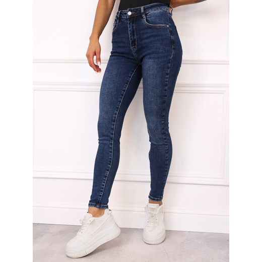 SPODNIE JEANSOWE SKINNY Z WYSOKIM STANEM- NIEBIESKIE ze sklepu olika.com.pl w kategorii Jeansy damskie - zdjęcie 187485143