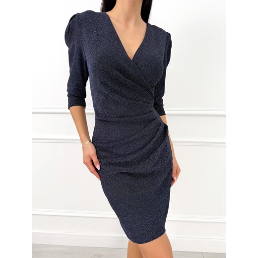 Granatowa Kopertowa Połyskująca Sukienka ze sklepu ModnaKiecka.pl w kategorii Sukienki - zdjęcie 187486284