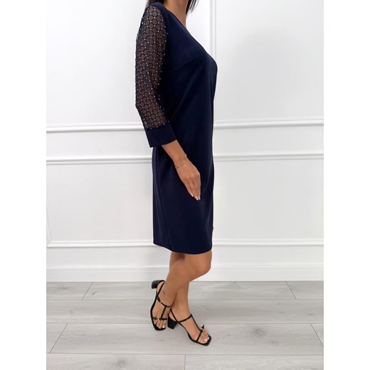 Granatowa Klasyczna Sukienka z Ozdobnym Rękawem Modnakiecka.pl 44 ModnaKiecka.pl