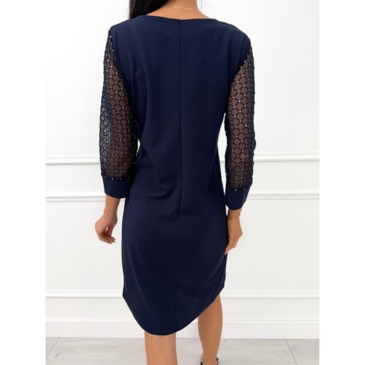 Granatowa Klasyczna Sukienka z Ozdobnym Rękawem Modnakiecka.pl 44 ModnaKiecka.pl