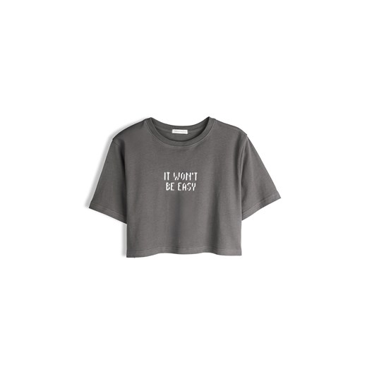 GATE Skrócona bawełniana koszulka z nadrukiem 34 ze sklepu gateshop w kategorii Bluzki damskie - zdjęcie 187487421