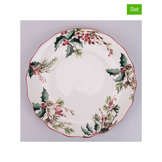 Villa d´Este Talerze obiadowe (6 szt.) &quot;Vintage Xmas&quot; w kolorze białym ze wzorem - Ø 27 cm ze sklepu Limango Polska w kategorii Naczynia - zdjęcie 187487843