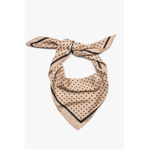Estro: Beżowo-czarna apaszka damska w grochy ze sklepu Estro w kategorii Szaliki i chusty damskie - zdjęcie 187489640