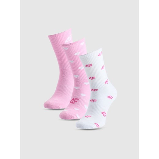 Dziewczęce skarpetki wysokie (3-pack) 4F 4FJWAW25USOCF394 - multikolor ze sklepu Sportstylestory.com w kategorii Skarpetki dziecięce - zdjęcie 187490112