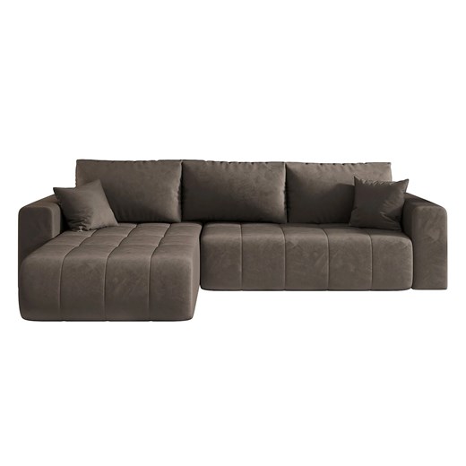 Brązowy welurowy narożnik L z funkcją spania P1-M59 ze sklepu Edinos.pl w kategorii Narożniki - zdjęcie 187491190