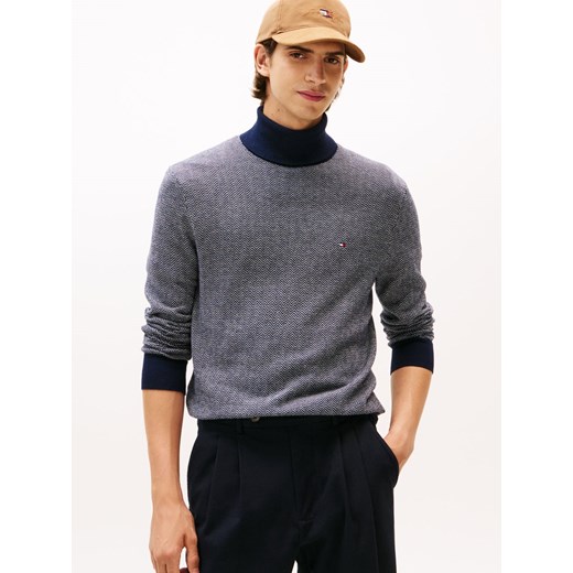 Tommy Hilfiger Męski sweter z dzianiny z zawartością kaszmiru Mężczyźni granatowy wzorzysty ze sklepu vangraaf w kategorii Swetry męskie - zdjęcie 187491703