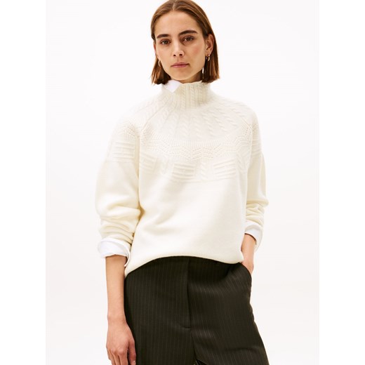 Tommy Hilfiger Wełniany sweter damski Kobiety écru jednolity ze sklepu vangraaf w kategorii Swetry damskie - zdjęcie 187491722