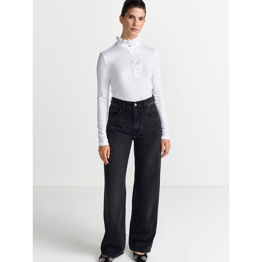 Rich & Royal Damska koszulka z długim rękawem - Mat Mix Kobiety Lyocell biały jednolity ze sklepu vangraaf w kategorii Bluzki damskie - zdjęcie 187491724